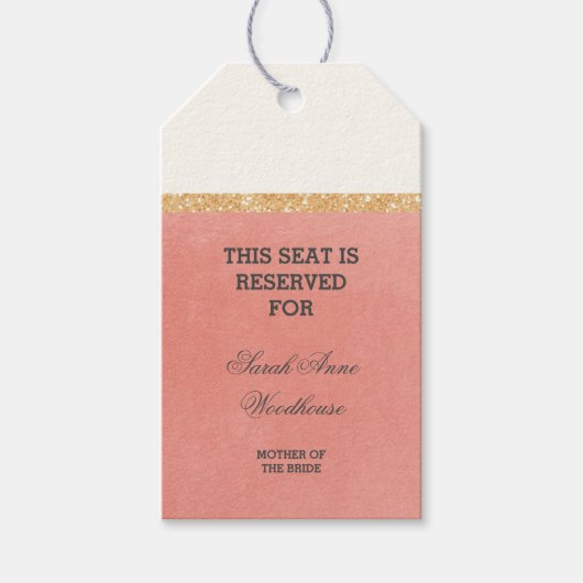 Faux Gold Glitter Roze Bruiloft Gereserveerde Zitt Cadeaulabel (Voorkant)
