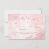Faux Gold Glitter & Roze Modern RSVP Kaartje (Voorkant)