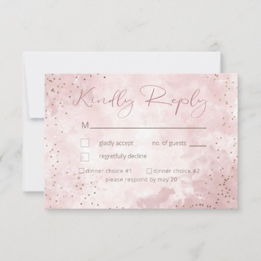 Faux Gold Glitter & Roze Modern RSVP Kaartje (Voorkant)