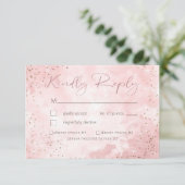 Faux Gold Glitter & Roze Modern RSVP Kaartje (Staand voorkant)