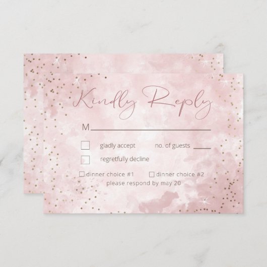 Faux Gold Glitter & Roze Modern RSVP Kaartje (Voorkant / Achterkant)