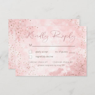 Faux Gold Glitter & Roze Modern RSVP Kaartje