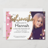 Faux Gold Glitter, roze stippen Fashionista Birthd Kaart (Voorkant)