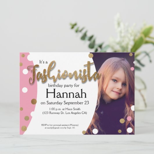 Faux Gold Glitter, roze stippen Fashionista Birthd Kaart (Staand voorkant)