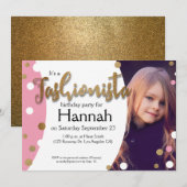 Faux Gold Glitter, roze stippen Fashionista Birthd Kaart (Voorkant / Achterkant)