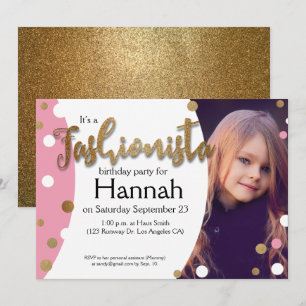 Faux Gold Glitter, roze stippen Fashionista Birthd Kaart