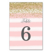 Faux Gold Glitter Roze Trouwtafel Nummer Kaart (Achterkant)