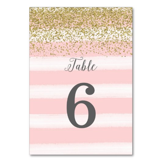 Faux Gold Glitter Roze Trouwtafel Nummer Kaart (Voorkant)