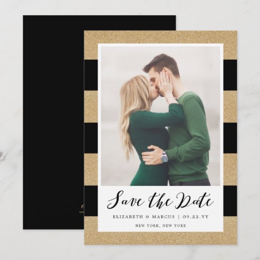 Faux Gold Glitter Save the Date Card (Voorkant / Achterkant)