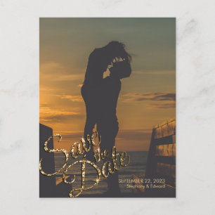 Faux Gold Glitter Save the Date Photo Briefkaart