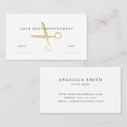 Faux Gold Glitter Scissors Afsprakenkaartje (Voorkant / Achterkant)