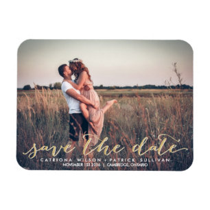 Faux Gold Glitter Script Save the Date Magnets Magneet