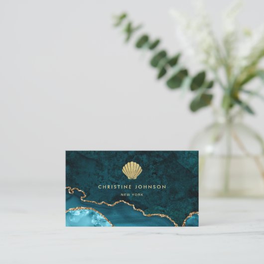 Faux Gold Glitter Seashell Design Visitekaartje (Staand voorkant)