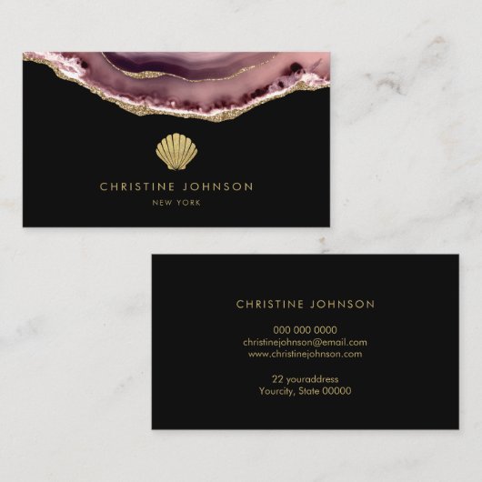 Faux Gold Glitter Seashell logo Design Visitekaartje (Voorkant / Achterkant)
