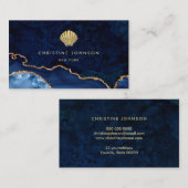 Faux Gold Glitter Seashell op blauw Visitekaartje (Voorkant / Achterkant)