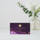 Faux Gold Glitter Seashell op paarse Visitekaartje (Staand voorkant)