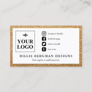 Faux Gold Glitter Social Media Icons met Logo Visitekaartje