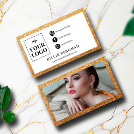 Faux Gold Glitter Social Media Logo & Foto Visitekaartje