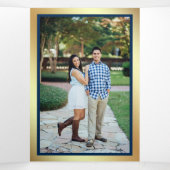 Faux Gold Glitter Sparkle Floral Navy Blue Wedding Drieluik Uitnodiging (Binnenkant midden)