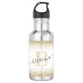 Faux Gold Glitter Sparkly Monogram Naam Schattige Waterfles (Voorkant)