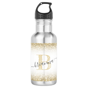 Faux Gold Glitter Sparkly Monogram Naam Schattige Waterfles