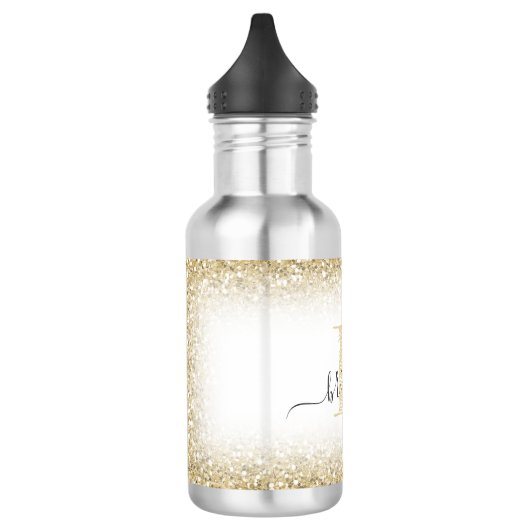 Faux Gold Glitter Sparkly Monogram Naam Schattige Waterfles (Links)