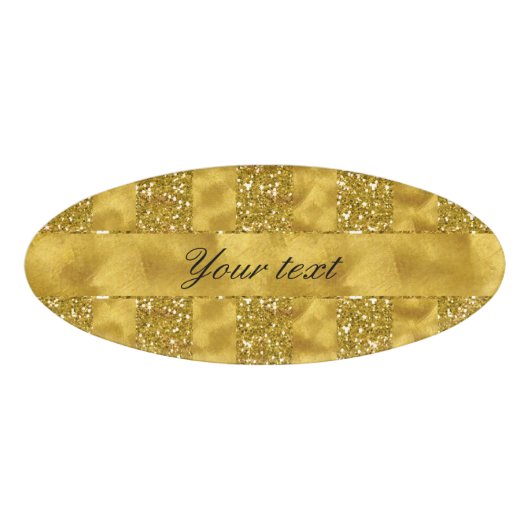 Faux Gold glitter strepen op Gold Foil Naambadge (Voorkant)
