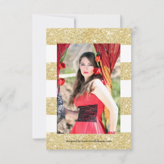 Faux Gold Glitter Stripe - 3x5 Afstudeerder Aankon Kaart (Achterkant)