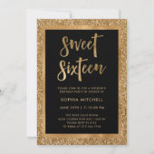 Faux Gold Glitter | Sweet 16 Party Kaart (Voorkant)