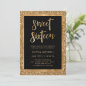 Faux Gold Glitter | Sweet 16 Party Kaart (Staand voorkant)