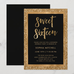 Faux Gold Glitter   Sweet 16 Party Kaart