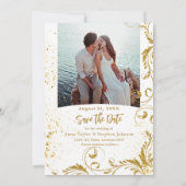 Faux Gold Glitter Swirls Save Date Kaart (Achterkant)
