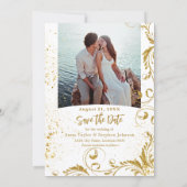 Faux Gold Glitter Swirls Save Date Kaart (Achterkant)