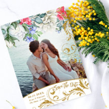 Faux Gold Glitter Swirls Save Date