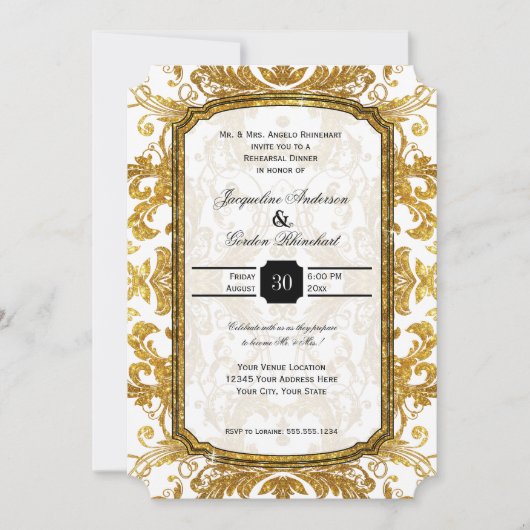 Faux Gold Glitter Ticket  repetitie Dinner Kaart (Voorkant)