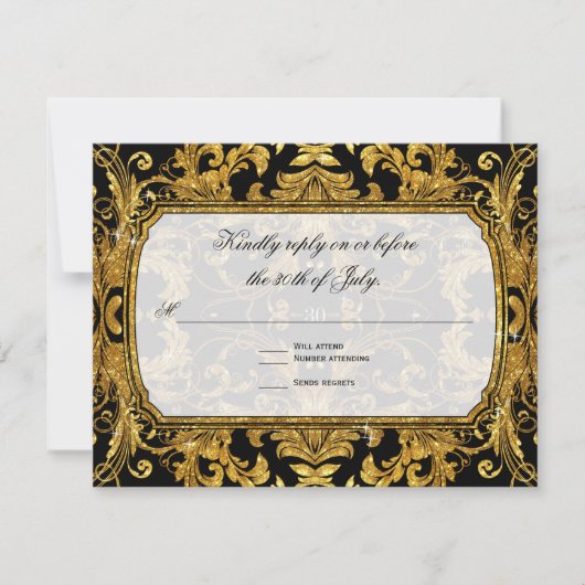 Faux Gold Glitter Ticket  RSVP-respons RSVP Kaartje (Voorkant)