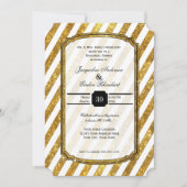 Faux Gold Glitter Ticket Striped Rehearings Dinner Kaart (Voorkant)