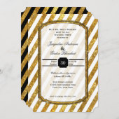 Faux Gold Glitter Ticket Striped Rehearings Dinner Kaart (Voorkant / Achterkant)