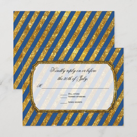 Faux Gold Glitter Ticket Striped RSVP Response (Voorkant / Achterkant)