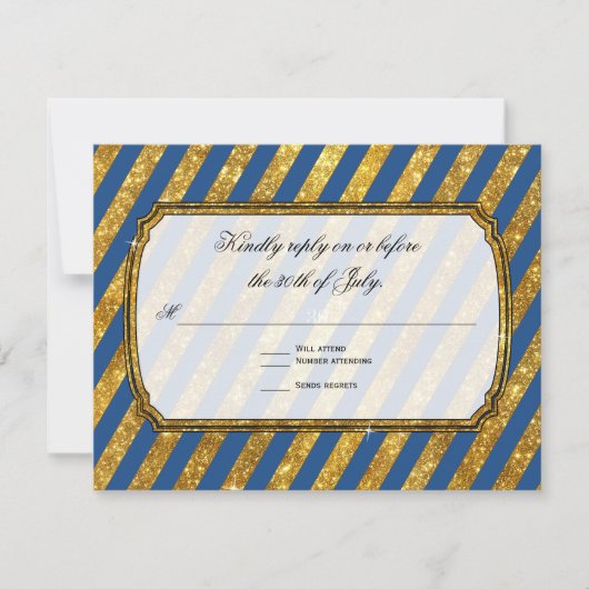 Faux Gold Glitter Ticket Striped RSVP Response Kaartje (Voorkant)