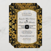 Faux Gold Glitter Ticket Style  Typografie Kaart (Voorkant / Achterkant)