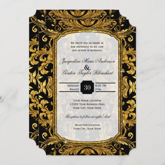 Faux Gold Glitter Ticket Style  Typografie Kaart (Voorkant / Achterkant)
