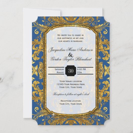 Faux Gold Glitter Ticket Style  Typografie Kaart (Voorkant)