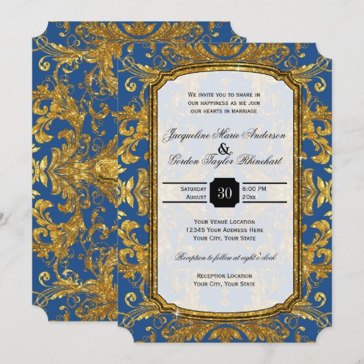 Faux Gold Glitter Ticket Style  Typografie Kaart (Voorkant / Achterkant)