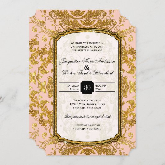 Faux Gold Glitter Ticket Style Typografie Kaart (Voorkant / Achterkant)
