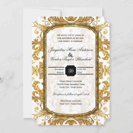 Faux Gold Glitter Ticket Style  Typografie Kaart (Voorkant)