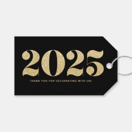Faux Gold Glitter Typografie Happy Nieuwjaar zwart Cadeaulabel