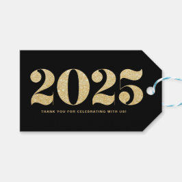 Faux Gold Glitter Typografie Happy Nieuwjaar zwart Cadeaulabel