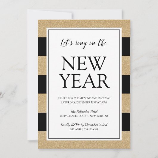 Faux Gold Glitter Uitnodiging Eve-partij nieuwjaar (Voorkant)