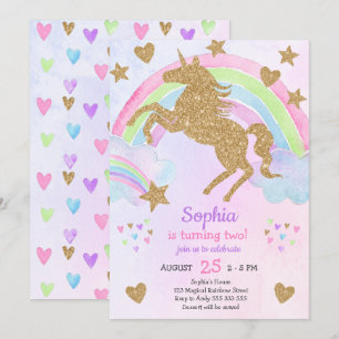Faux Gold Glitter Unicorn Girl Birthday Kaart